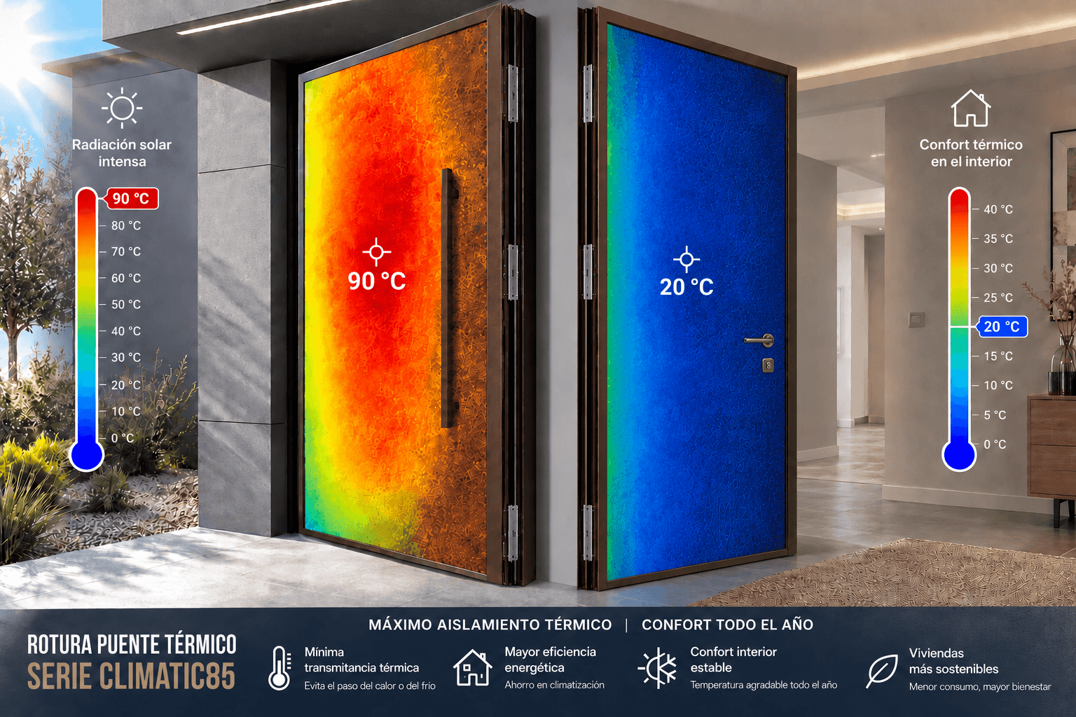 Transmitancia térmica de la puerta con rotura de puente térmico